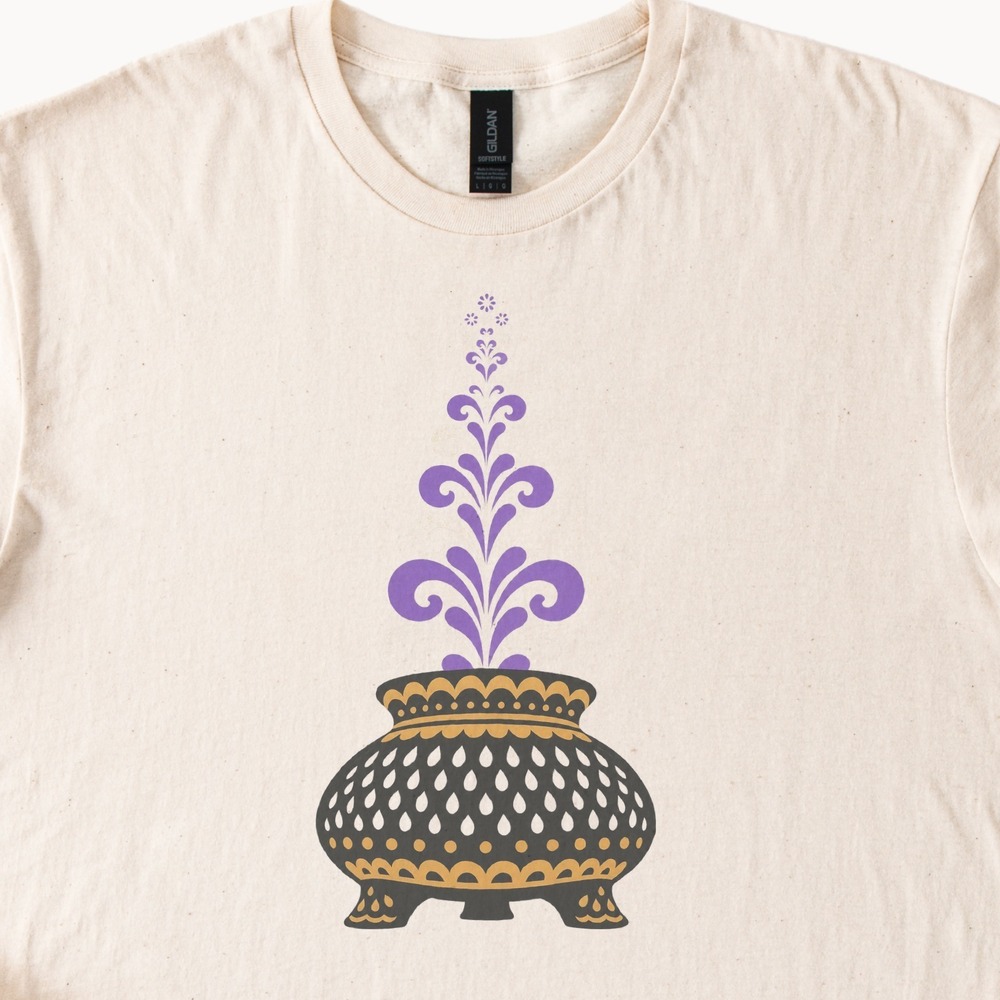 Ornate Urn Spilling a Gilded Floral Plume Tee